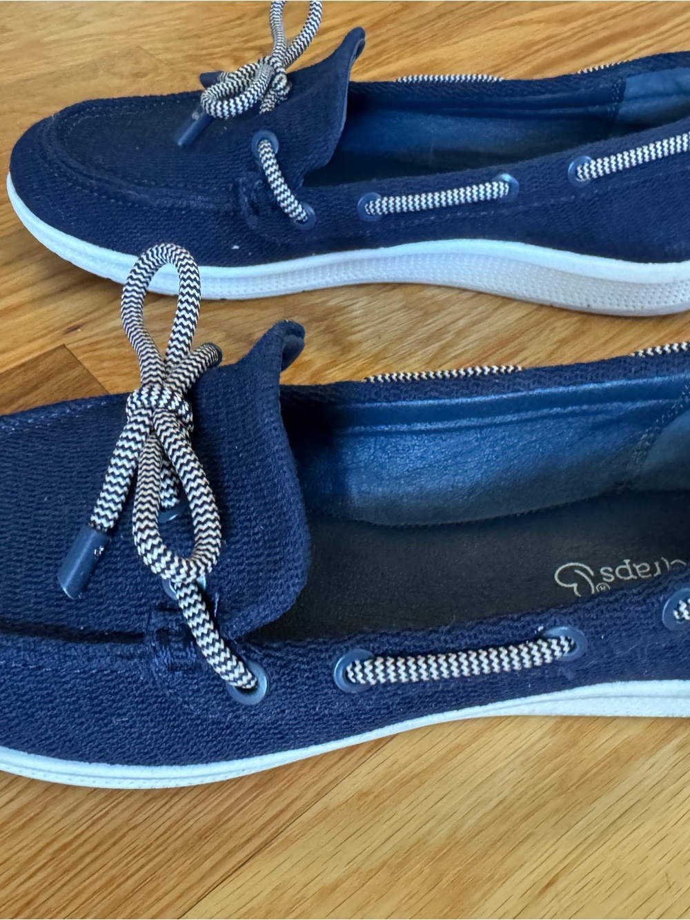 BareTraps Navy Knit Slip-On Moccasins with Contrast Rope Bow - Picture 4 of 9